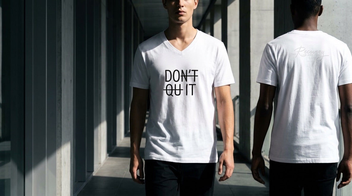 DON'T QUIT V-Neck T-Shirt worn